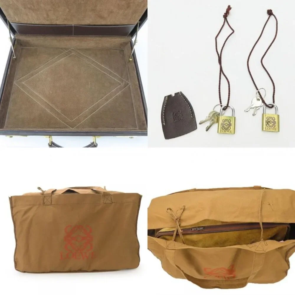Loewe Business Bag Leather Brown Beige Gold Hardware Attache Case Hard